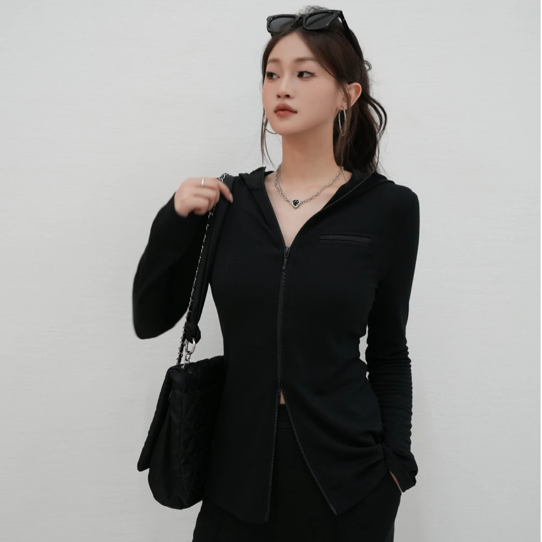 GIRDEAR/哥弟早秋穿搭时尚长袖纯色显瘦拉链修身气质外套140054