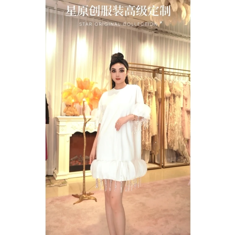【星姐推荐】星原创高级定制【柳苏】设计师轻奢名媛重工T恤裙