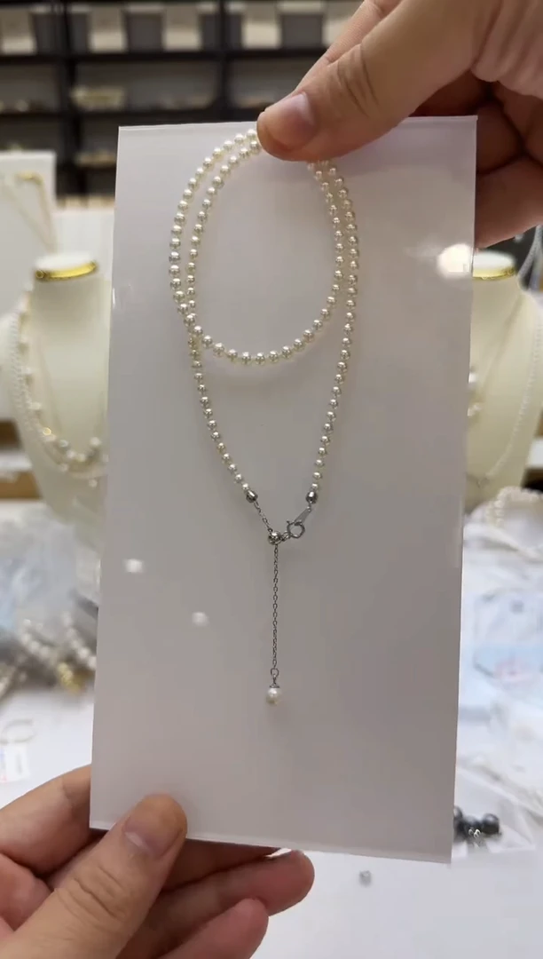 淡水珍珠银S925镶嵌项链3-4mm 卡家链吊珠
