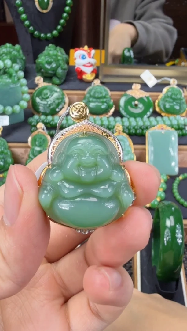 【闪购商品】和田玉（碧玉）吊坠(不含链)18K金镶嵌