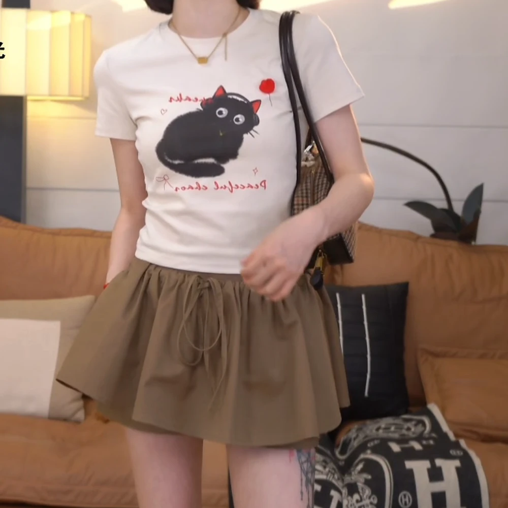 ·“心动猫”2025春夏款高级优雅精致短袖猫咪时尚百搭t恤女