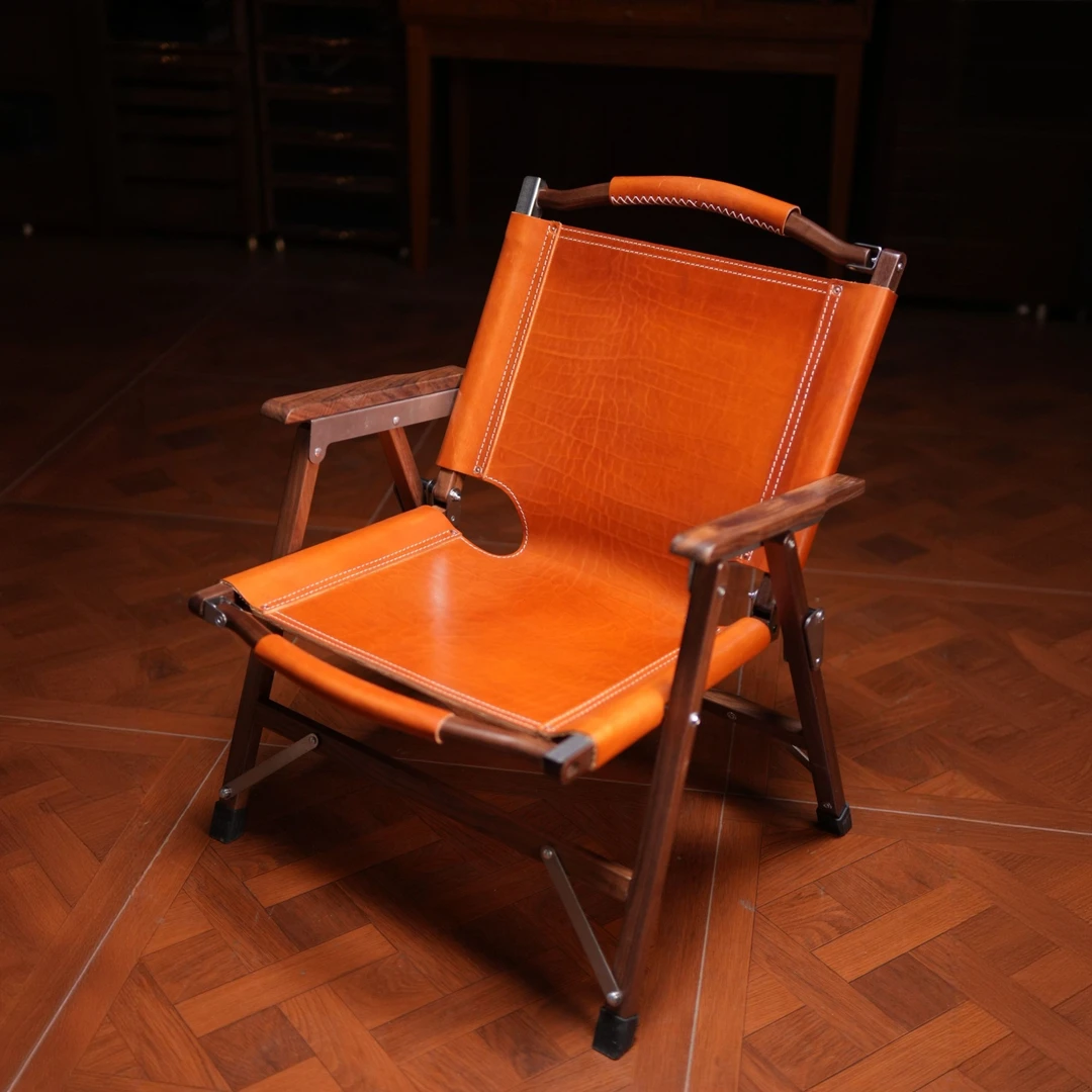 北美黑胡桃木头层牛皮克米特沙发躺椅靠背椅单人摇椅餐椅3色椅子