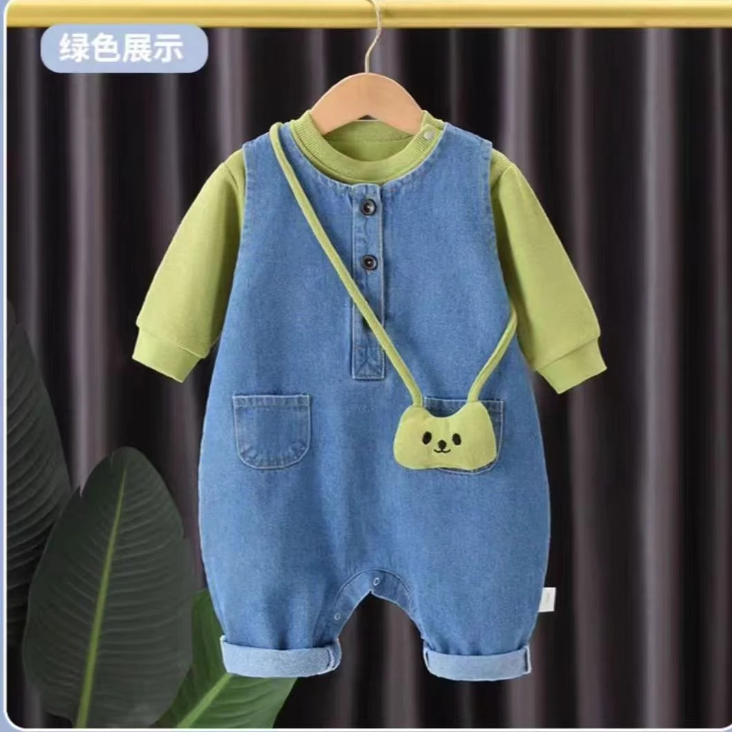 宝宝牛仔背带裤套装春秋新款婴童洋气外穿牛仔裤三件套