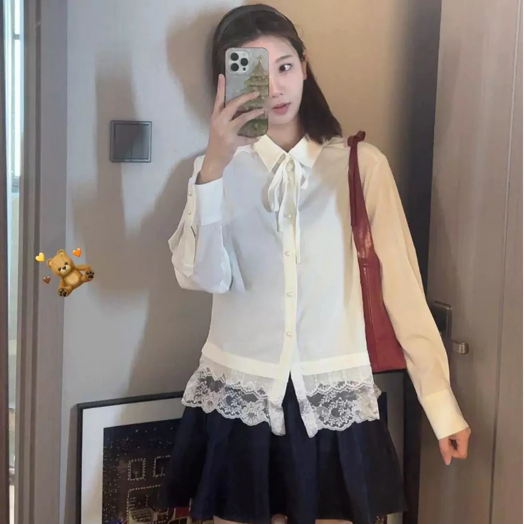 蕾丝拼接防晒衬衫外套薄款轻奢高级感法式上衣女 7015