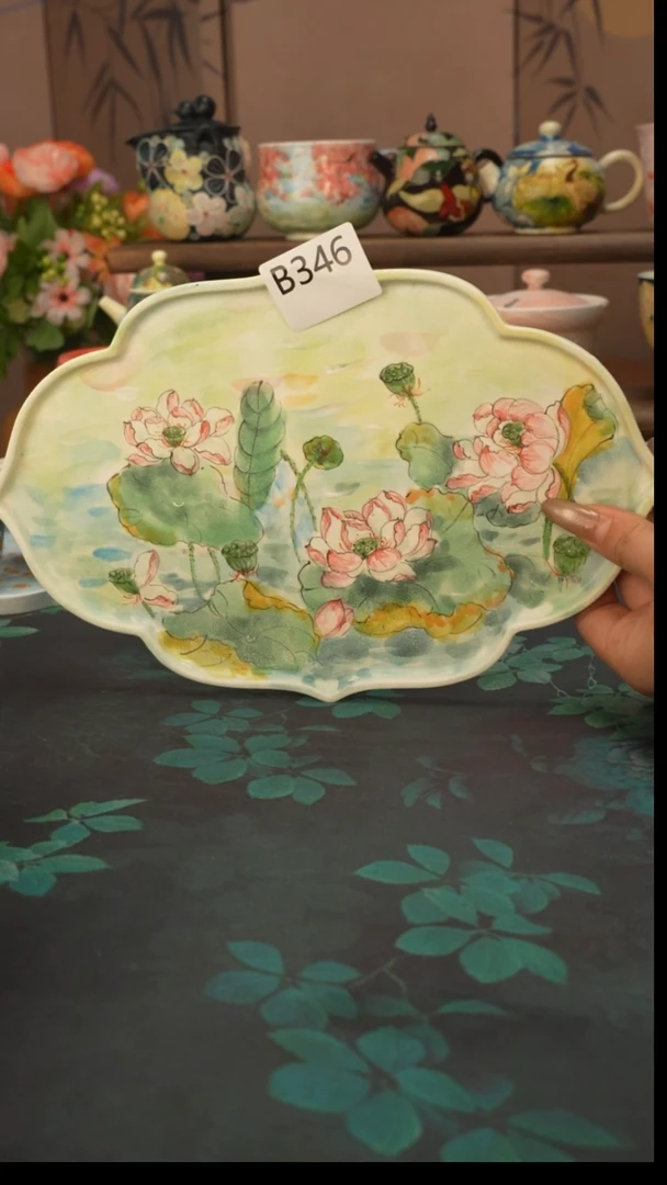 是泥吖荷叶荷花茶盘346