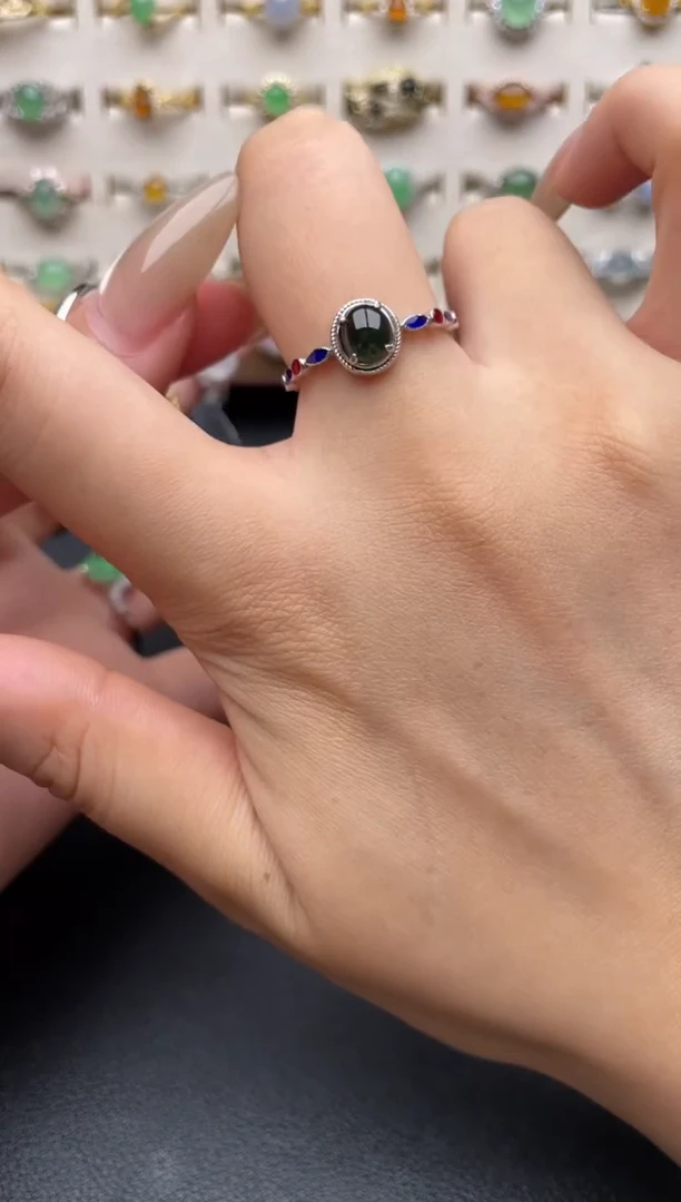 银S925镶嵌戒指翡翠一物一证一礼盒