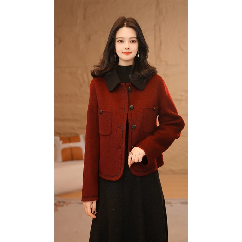 【南桥甄选】曼贝纯澳毛100%双面毛呢大衣冬新款高端气质8484016