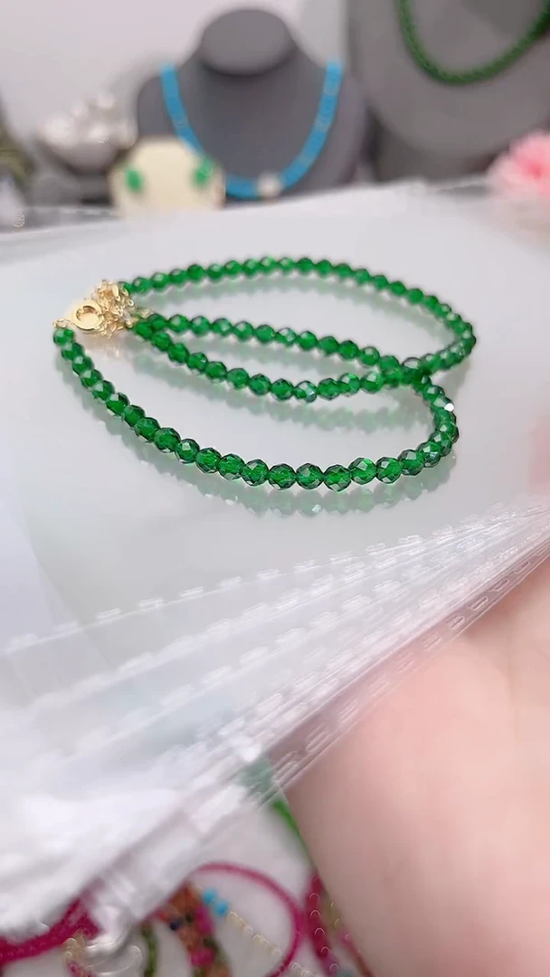 银S925镶嵌透辉石手链圆刻49