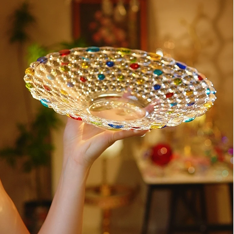 玻璃精致彩绘果盘水果盘家用创意防滑防水加厚欧式防烫耐热防烫