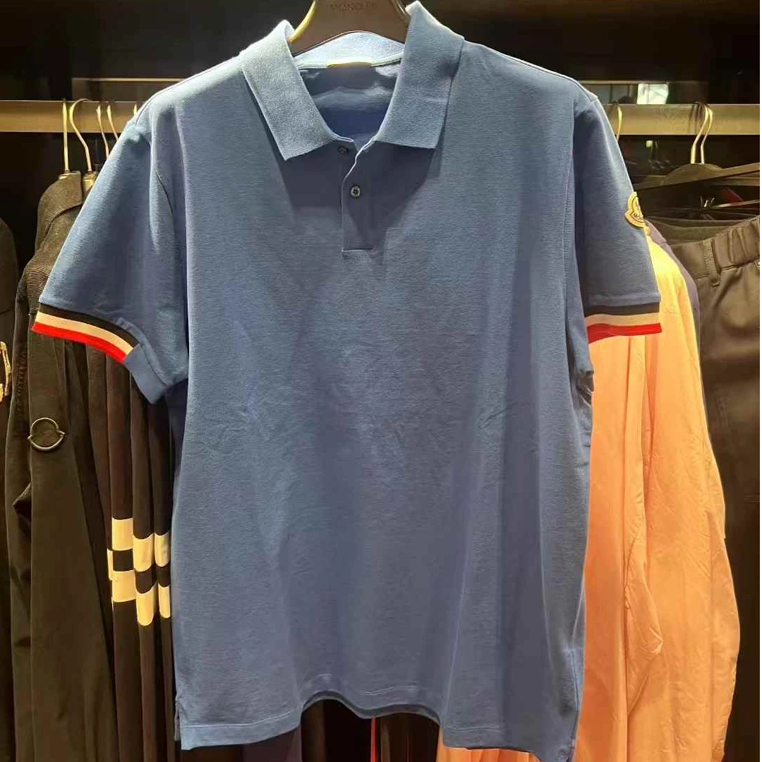 【巴黎直邮】Moncler盟可睐男款海军蓝袖口条纹休闲短袖Polo衫8A000