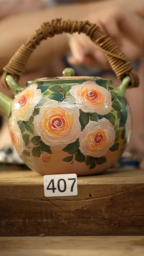 【闪购商品】瓷片油画风·彩绘·设计师石一款 提梁壶