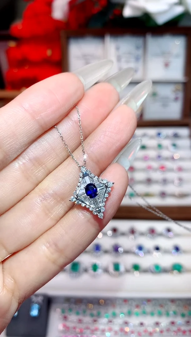 项链蓝宝石18K金镶嵌0.47ct/天然宝石/七天无理由