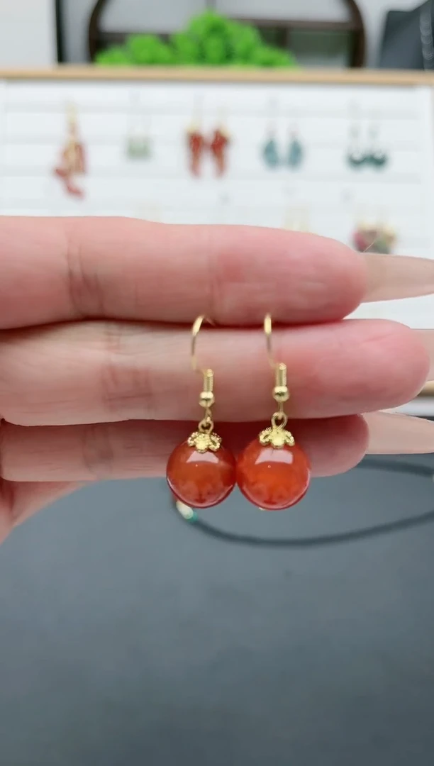 【闪购商品】玛瑙/玉髓耳饰银S925镀金镶嵌1138