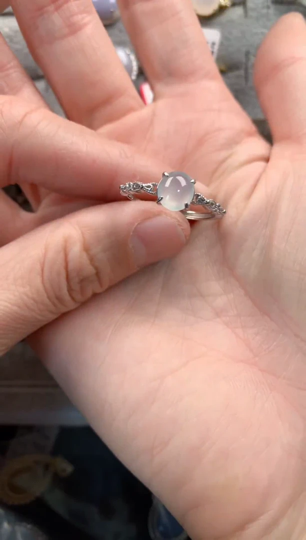 银S925镶嵌戒指翡翠666----1