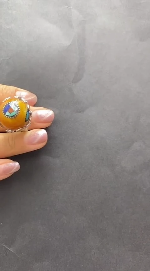 银S925镶嵌琥珀裸石蜜蜡戒指