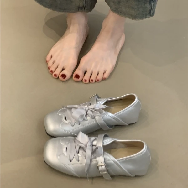 MLC-ZA-10小众设计感丑萌方头内增高玛丽珍单鞋系带芭蕾风德训鞋