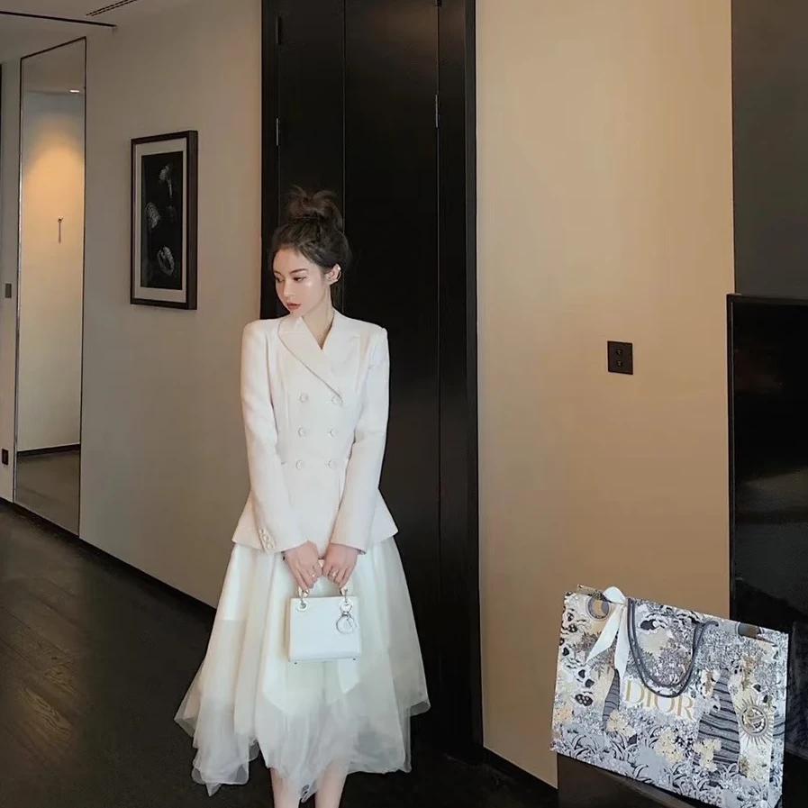 未使用 DIOR/迪奥 2508177/34码/纯色翻领双排扣长袖西装外套