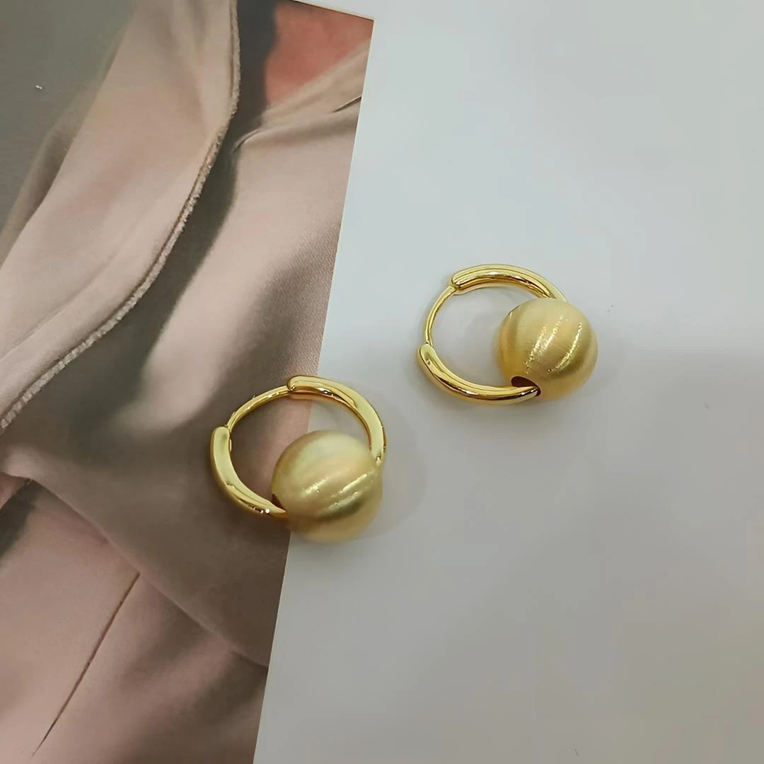 合金耳饰 【可心甄选】高定精工拉丝金属球耳环简约气质百搭时尚