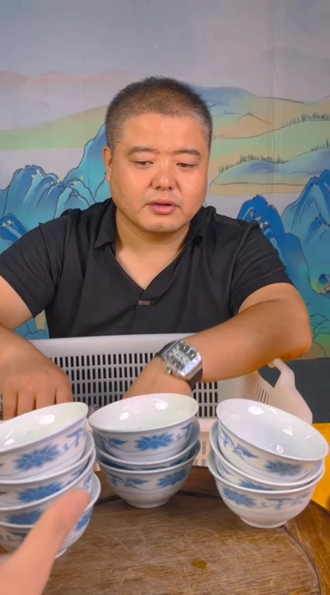 摆件景德镇陶瓷青花摆件91十个碗