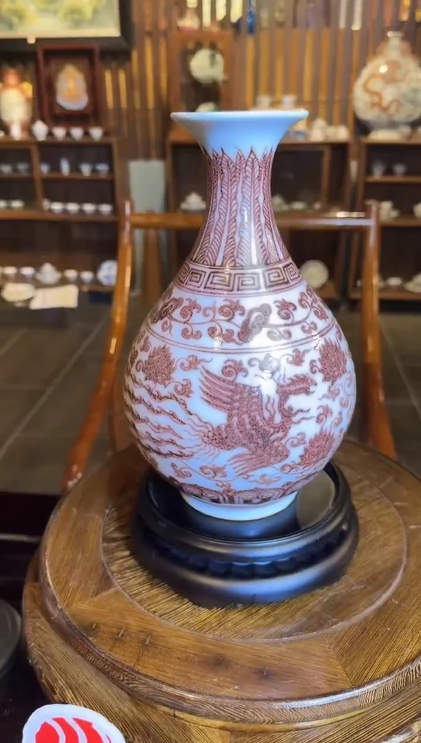 摆件龙御景窑釉里红玉壶春8带证书