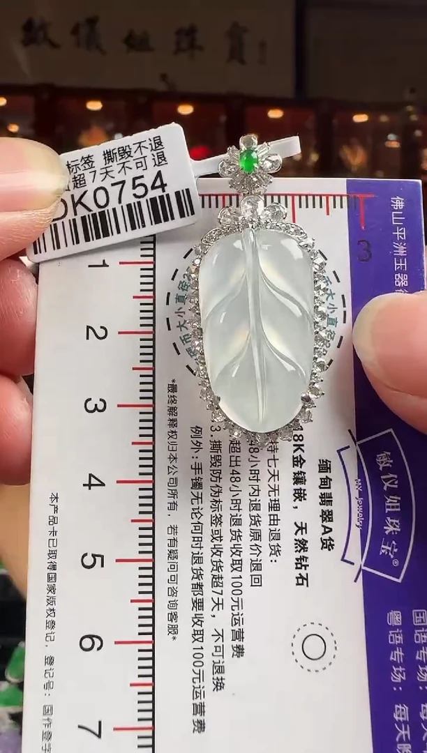 翡翠18K金镶嵌颈饰DK0754冰叶子