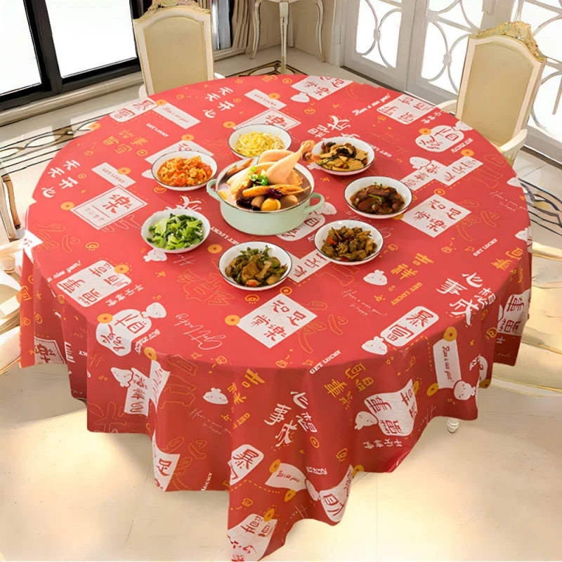 新年桌布家用防烫一次性餐桌布圆桌长方形加厚防水防油高级感台布