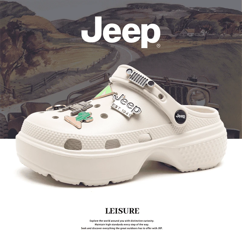 JEEP/吉普洞洞鞋女款雪屋网红潮流包头拖鞋外穿厚底休闲透气凉鞋