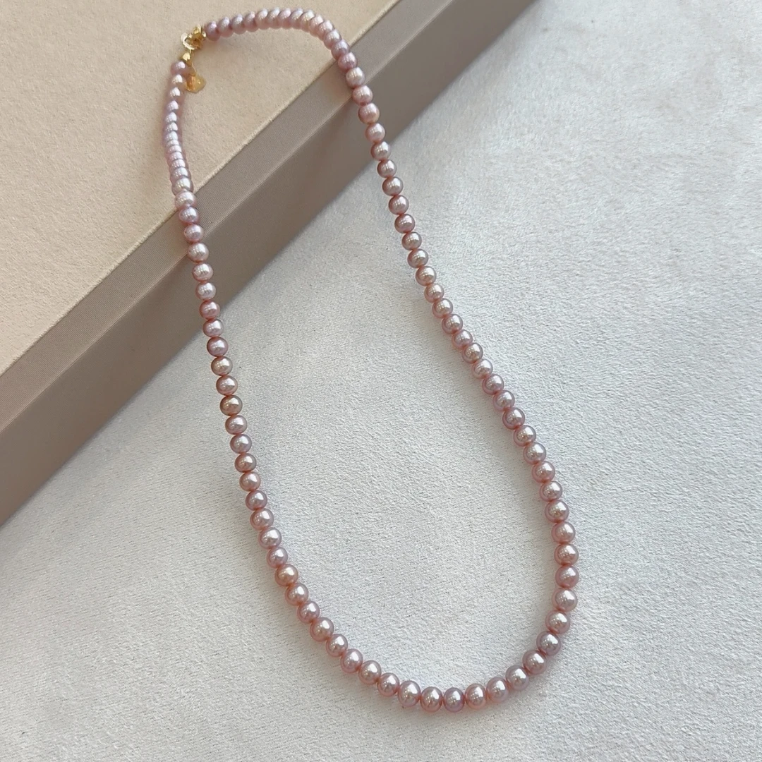 18K金 天然淡水紫色珍珠baby链 3-5mm强光气质