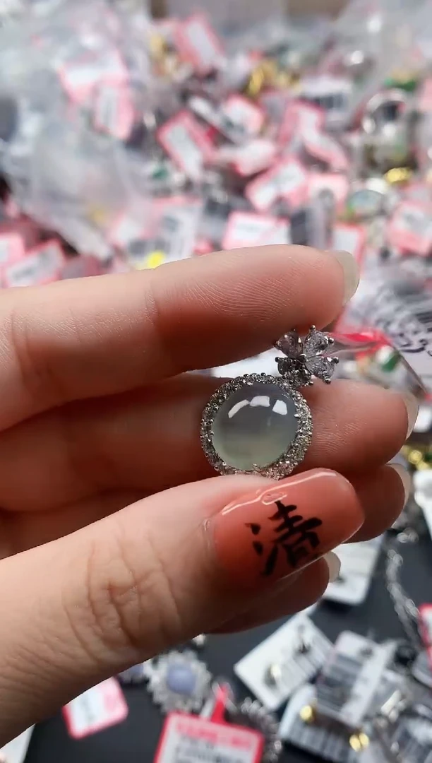 银S925镶嵌戒指翡翠天然A货缅甸翡翠