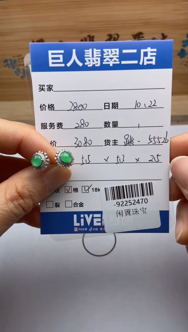 颈饰18K金镶嵌翡翠耳钉多人-92252470