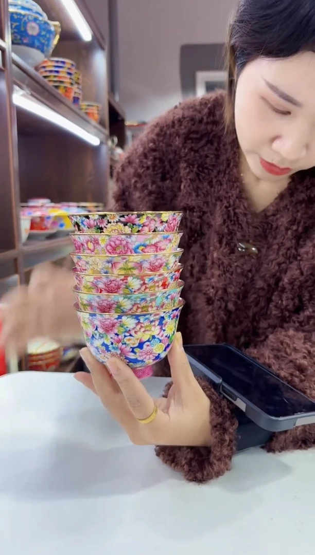 珐琅 3.8寸景德镇陶瓷茶碗6个