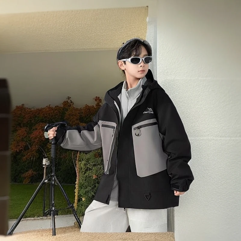 中大童潮童2024冬季新款达24125休闲时尚防水可脱卸冲锋衣韩版