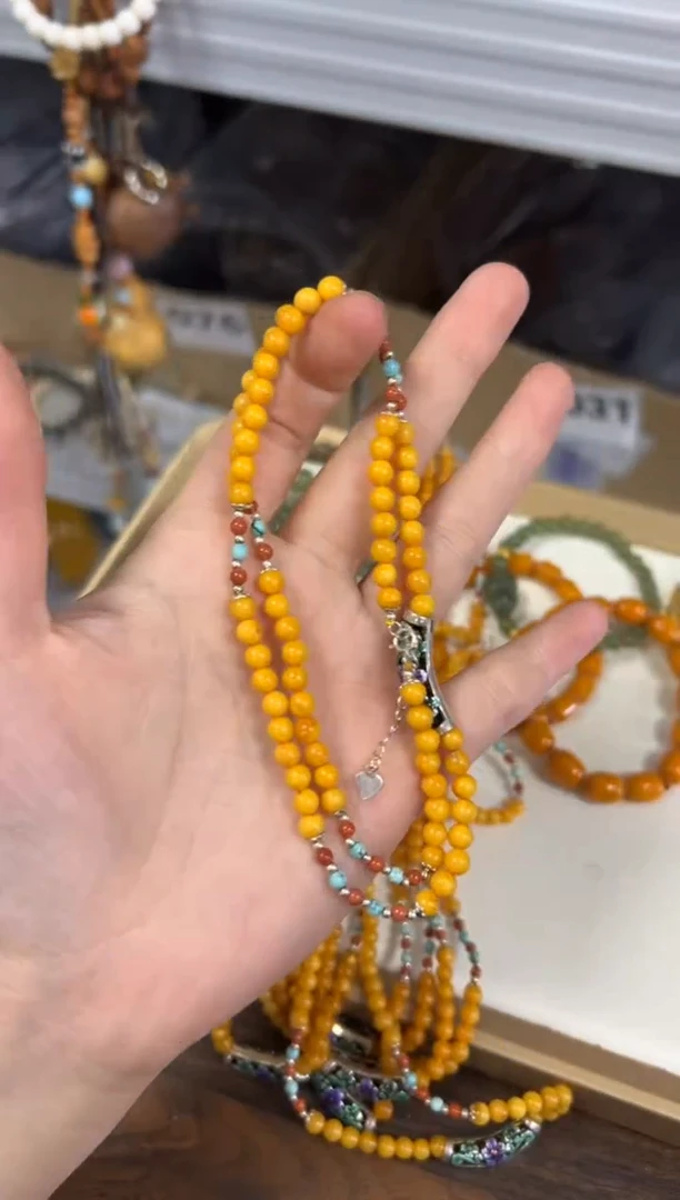 足银镶嵌蜜蜡手链满蜜蜜蜡足银款项链[0303]