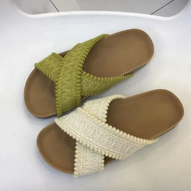 【888】516/611-1-1/135-31  度假风慵懒编织拖鞋透气一字凉拖鞋