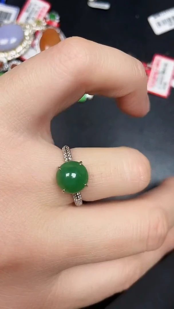 银S925镶嵌戒指翡翠3690