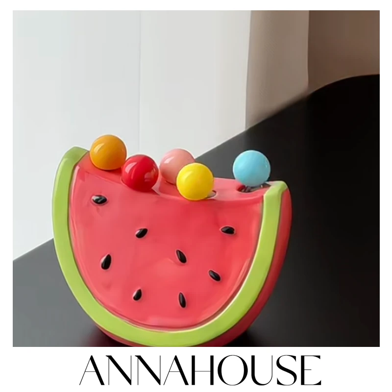 ANNAHOUSE西瓜水果叉家用不锈钢高级感收纳罐套装叉子果签摆件YF