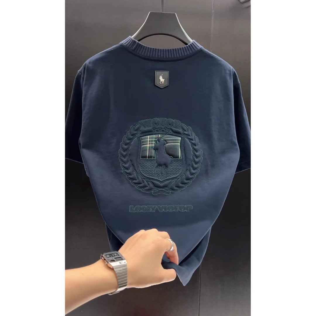 欧货顶奢高定男装潮牌上衣2025夏季新款设计感刺绣宽松短袖体恤