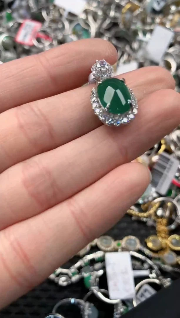 银S925镶嵌戒指翡翠666   3