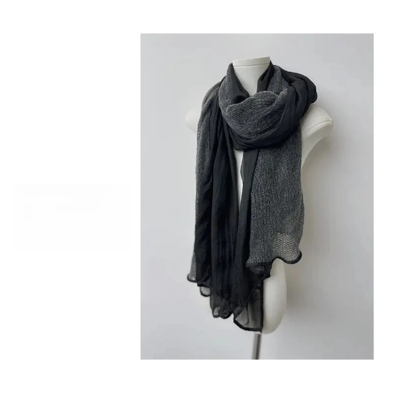 拼色复古风围巾女时尚百搭黑色羊绒灰色纯色