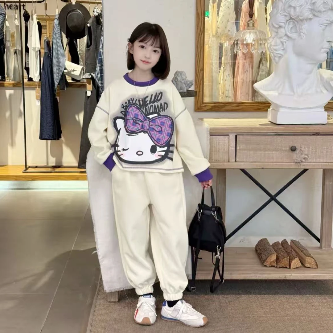 女童秋装kt猫运动套装2025春秋款中大童时尚大涂鸦休闲两件套