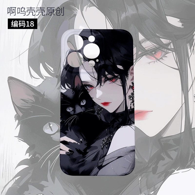 啊呜壳壳原创编码18二次元御姐少女与猫菲林硬壳亮面精孔软壳全包