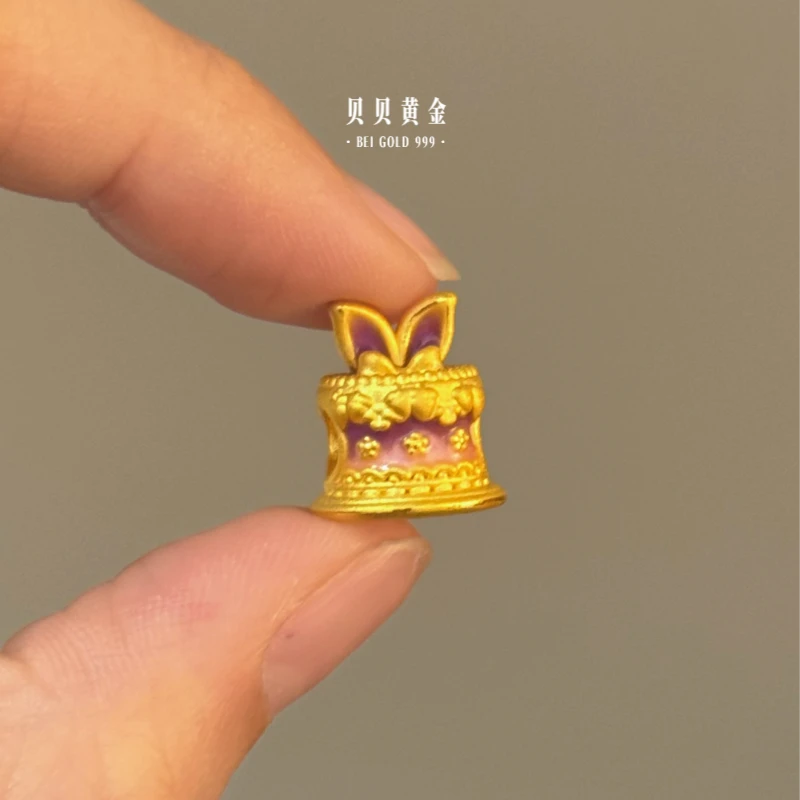 贝贝黄金 足金999 兔耳朵蛋糕 粉紫色 珐琅彩 转运珠 101