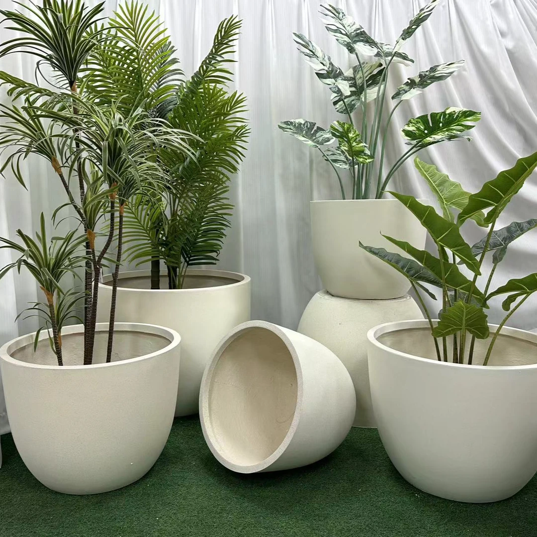 轻奢高级感大口径镁泥花盆适合百合竹幸福树发财树等室内植物