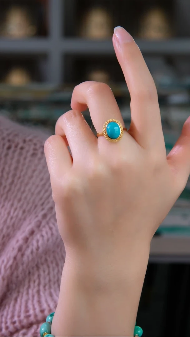 18K金镶嵌绿松石戒指1