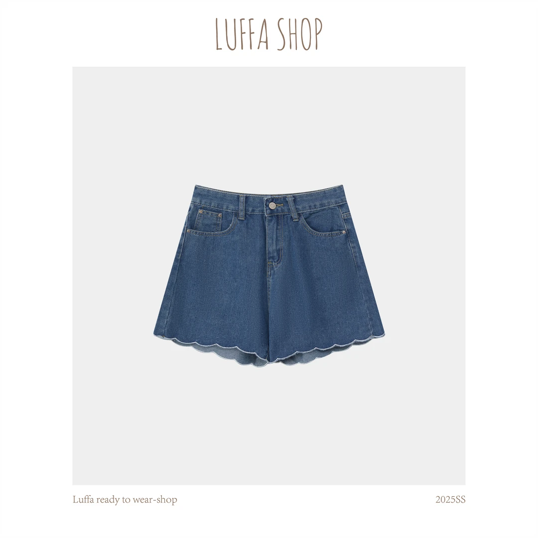 【Luffa shop】“daily chill"复古蓝色牛仔短裤百搭DK20250423