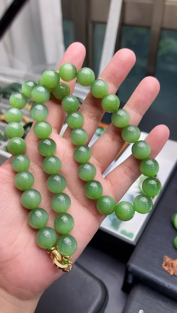 和田玉未镶嵌颈饰卡12粉青，猫眼项链