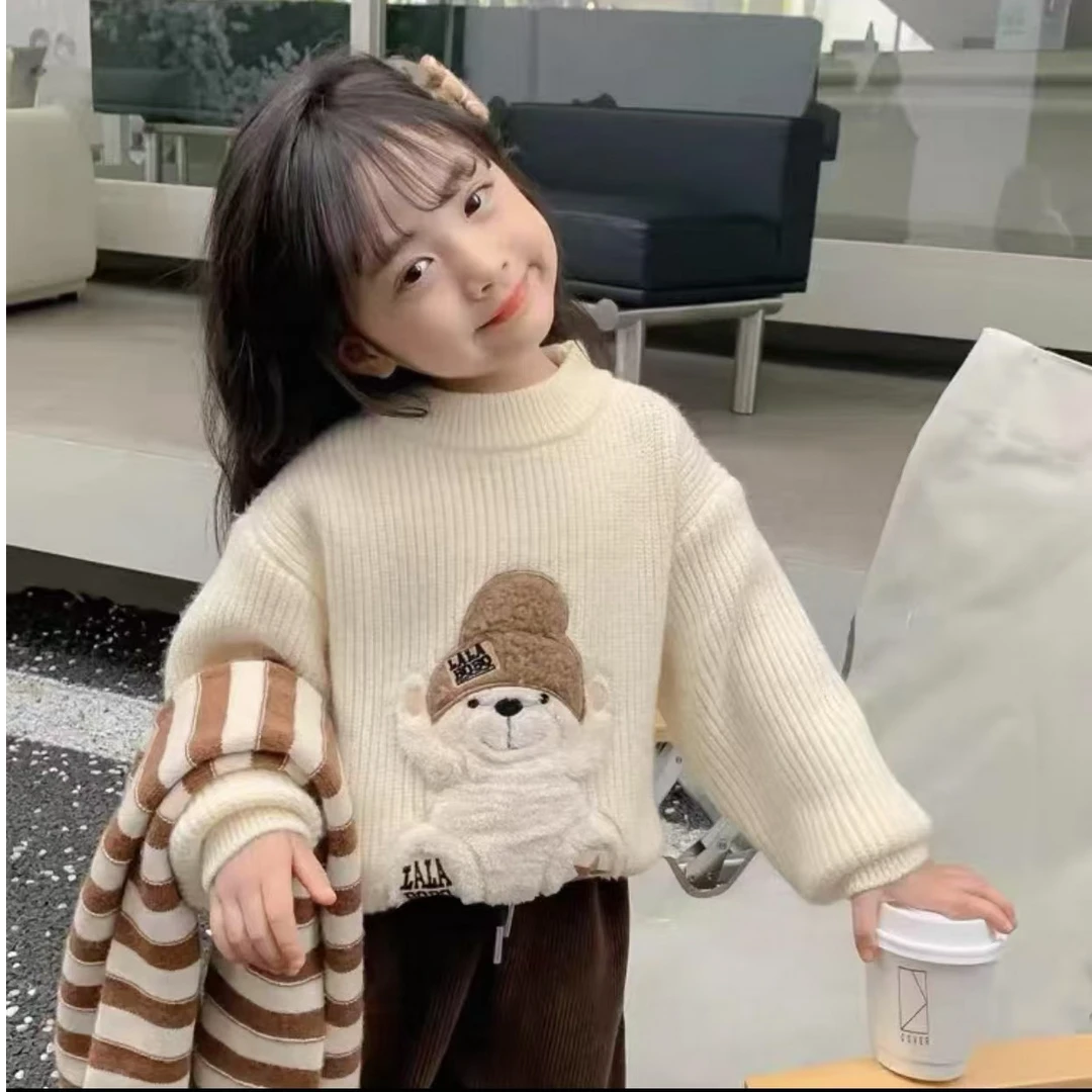 251058 女童春季卡通刺绣休闲棉质韩版套头长袖毛衣