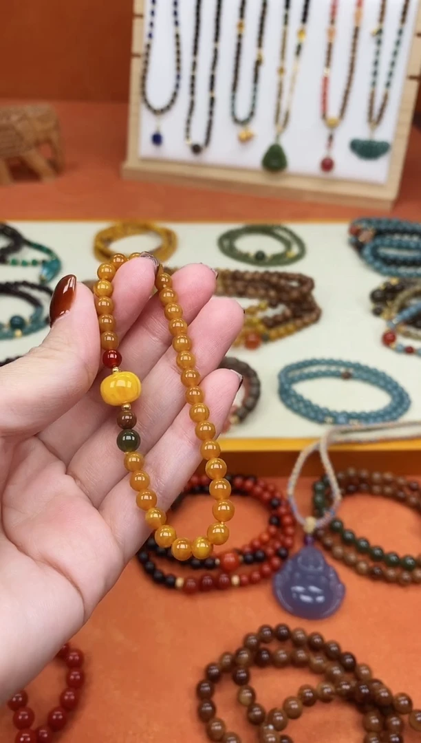 手链蜜蜡未镶嵌单圈蜜蜡05和田玛瑙手串