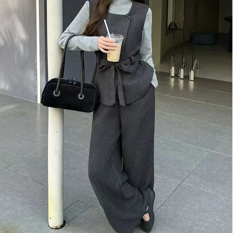 通勤INS风呢子三件套时尚套装8618