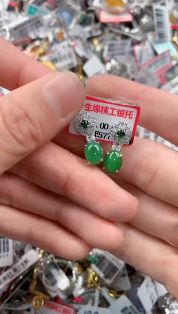 银S925镶嵌戒指翡翠10-10-10   1